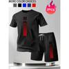 Men's Red Striped Triangle Print Breathable Set  Short Sleeve Shorts Set Summer Casual Sportswear