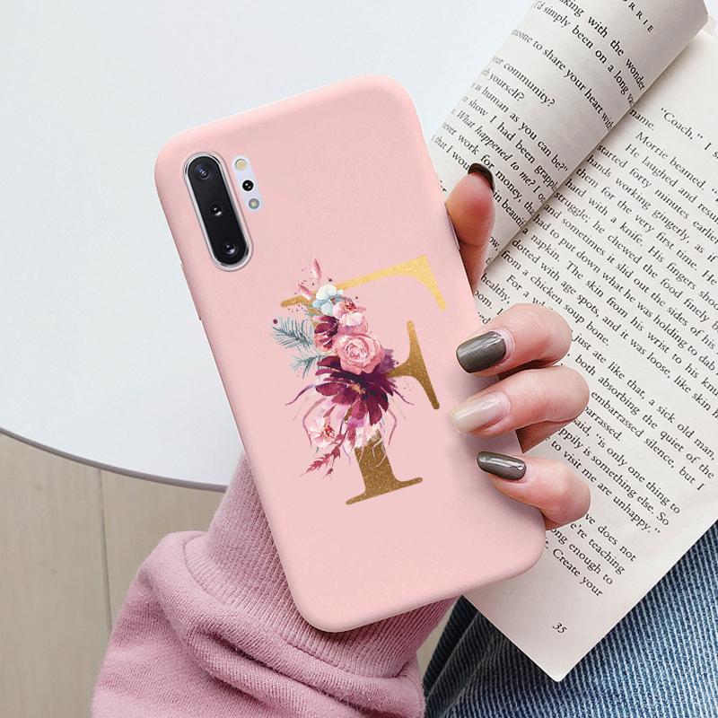 For Samsung Galaxy Note 10 Note10 Plus Case Flower Gold Letter A Z Shockproof Soft Silicone Phone Cover For Samsung Note 10+ Bag