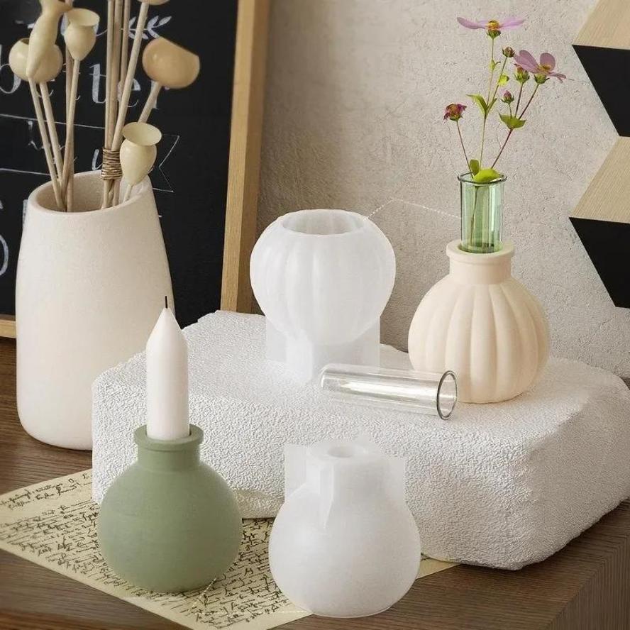 1 Pcs DIY Gypsum Vase Candlestick Smooth Circular Tube Flower Planter Candle Base Silicone Mold