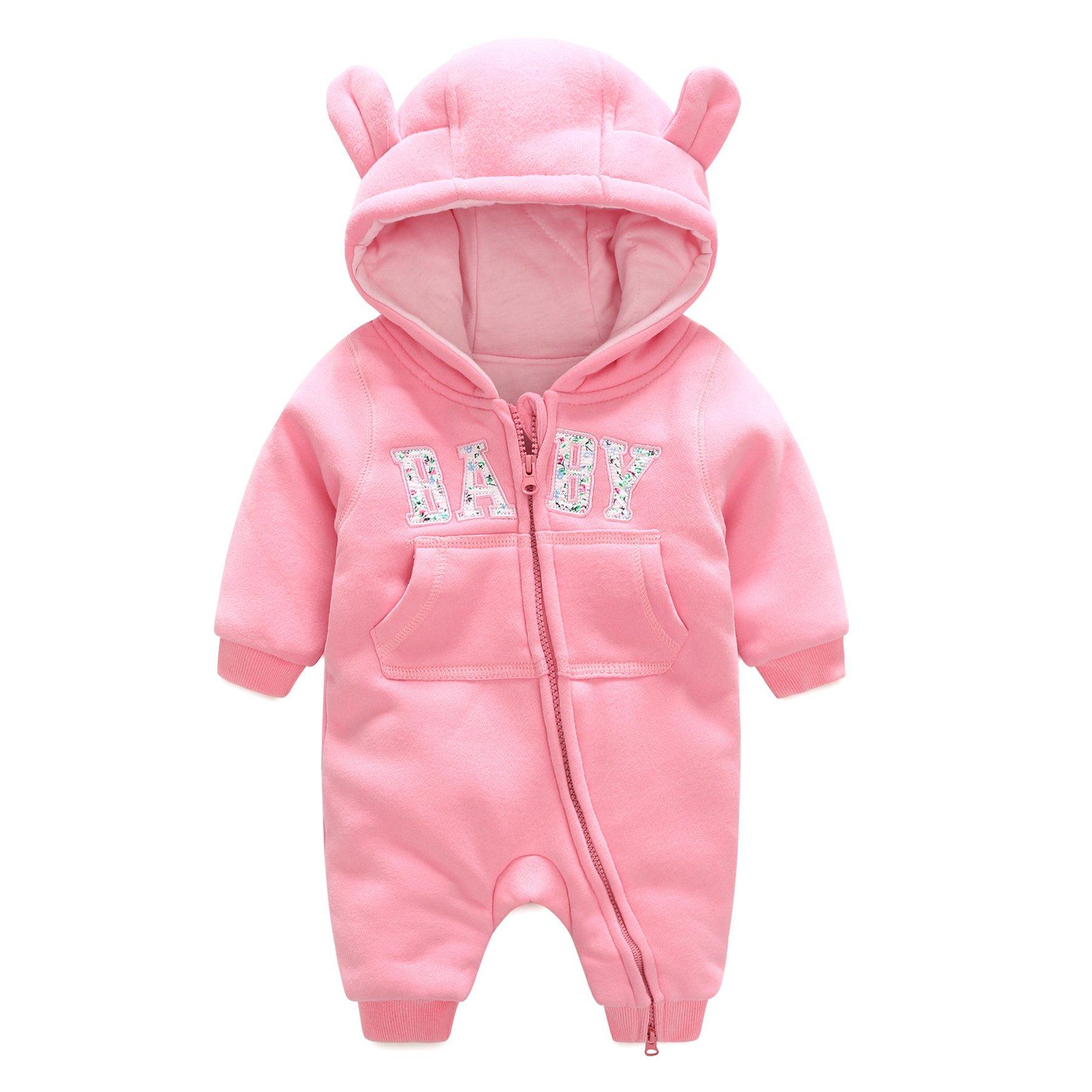 

Elf Baby Детская одежда Ромпер с капюшоном и медвежьими ушками, с длинными рукавами, одежда для холодной погоды [Fairy Baby] Осень/Зима (6M, Розовый) розовый