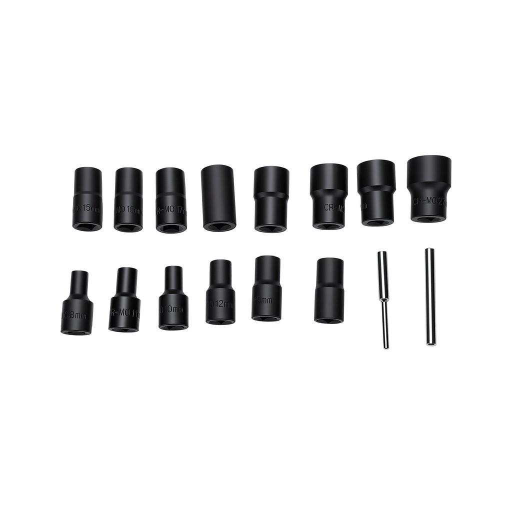 16 Pcs 1 2 Lug Nut Socket Set Non Marring 8 27mm Locking Nut Removal Tool with 2 Center Punches Chrome Vanadium Steel