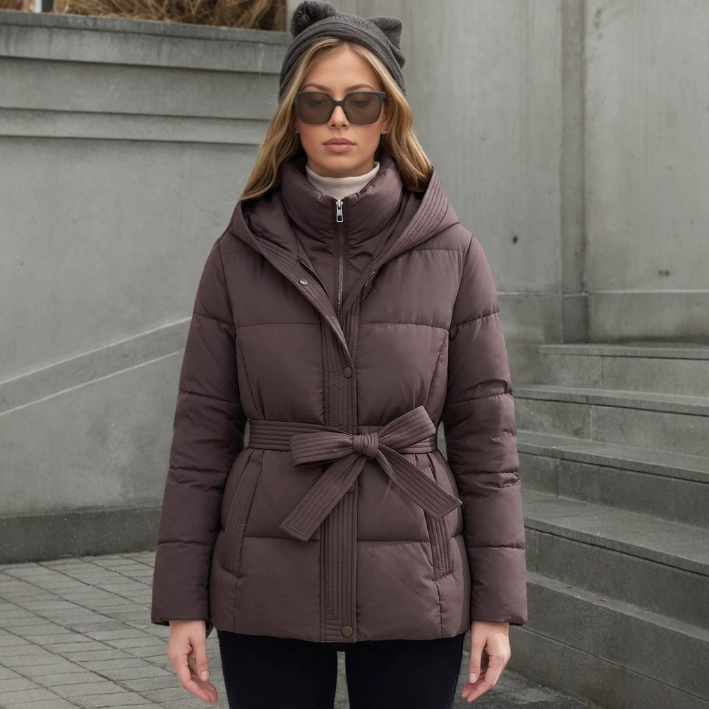 2026 New Down and Cotton Jacket for Women Thickened and Short Waist Cinching Design