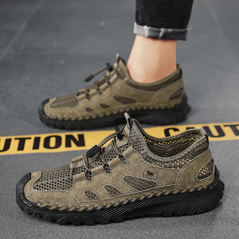 Fashion Handmade Genuine Leather Summer Mesh Shoes Large Size 47 Casual Stylish Mens Non-Slip Comfortable Hiking Shoes Sandals For Men