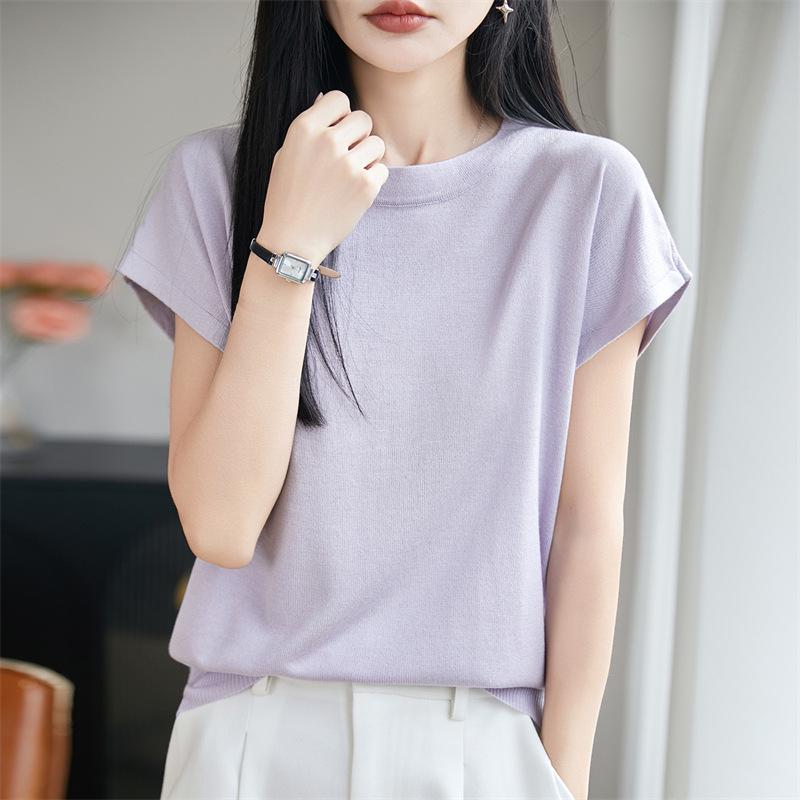 Spring 2026 Women's Merino Wool Hollow Knit Short Sleeve Top