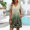 Modisches Damenkleid mit Print, V-Ausschnitt, kurzärmelig, locker, lässig, für den Strandurlaub