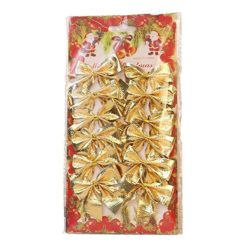 12Pcs/Pack Golden Silver Red Christmas Bow Ornament Tree Decoration Bowknot Pendant For Home