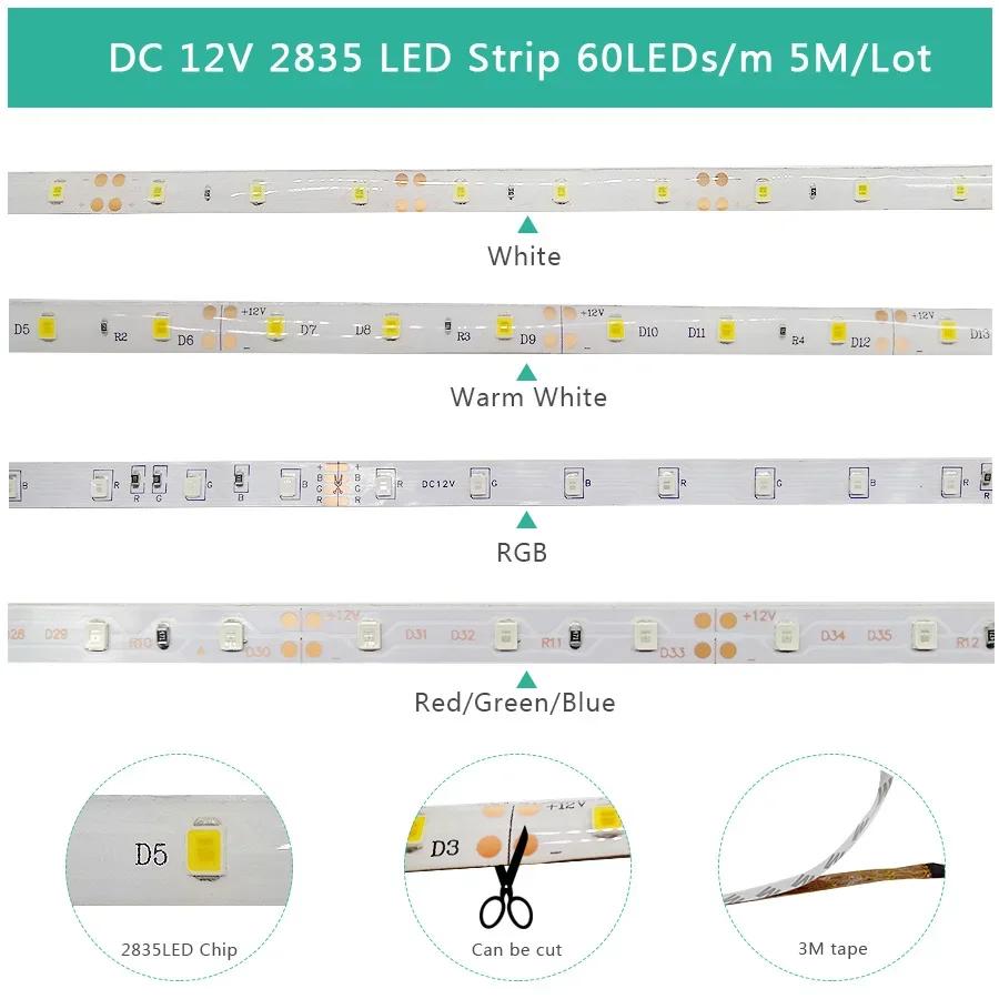 Dc12V 5M Smd 2835 Led Strip Light 60Leds/M High Bright White Green Red Blue Yellow I Lamp Home Decor Flexible Led Ribbon Tape