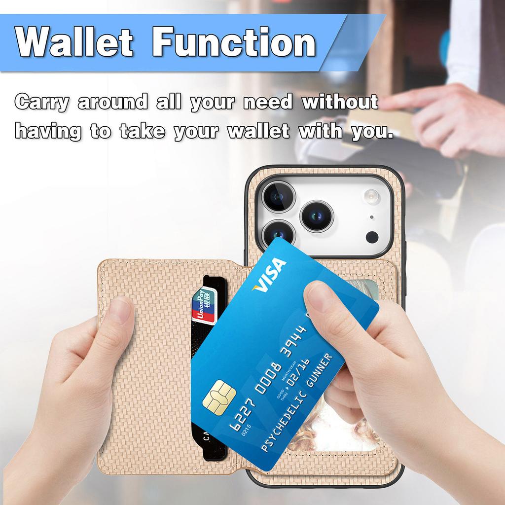 For iPhone 17 Pro Max Case RFID Blocking Carbon Fiber Leather Phone Back Cover with Card Holder