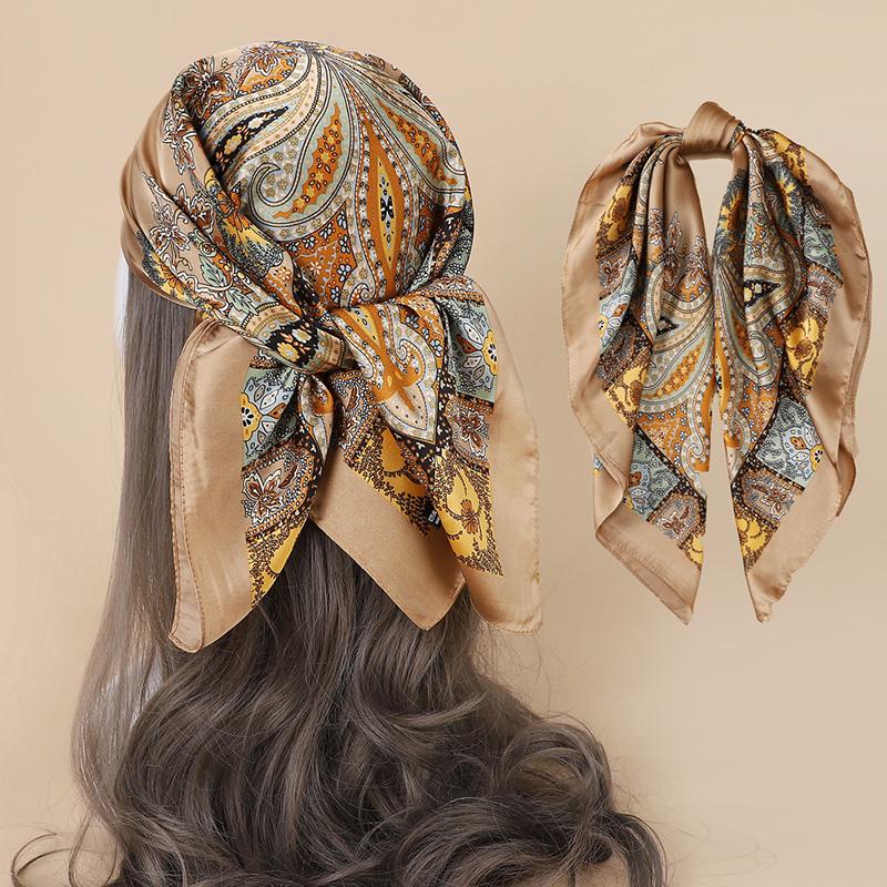 Head Scarf Women Luxury Brand Square Silk Foulard Satin Bandana Summer Soft Neckerchief Hijab Hair Scarves For Ladies
