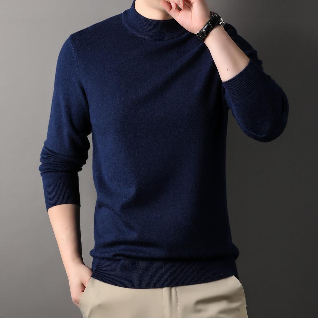 New Autumn Men's Solid Color Half Turtleneck Sweater Men's Warm Bottoming Top Thickened