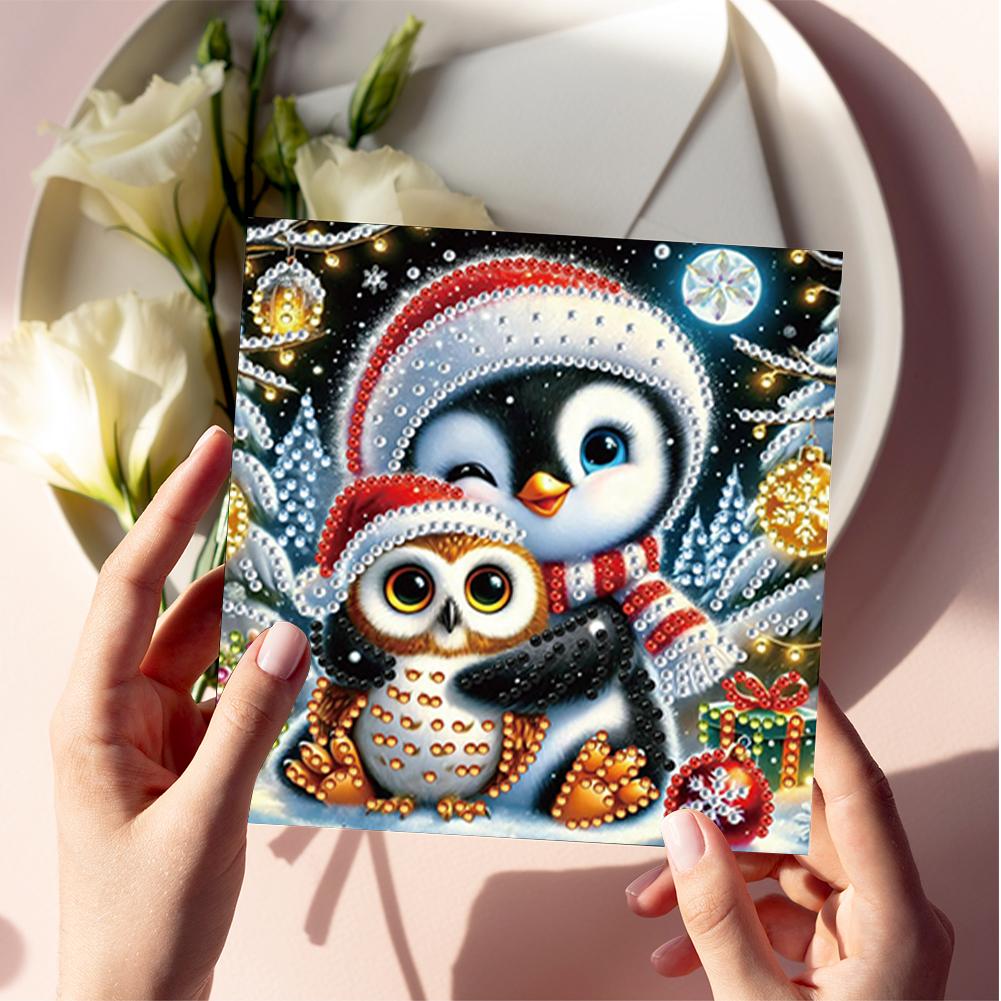 6PCS Christmas Penguin DIY Diamond Art Greeting Cards Congratulations Cards