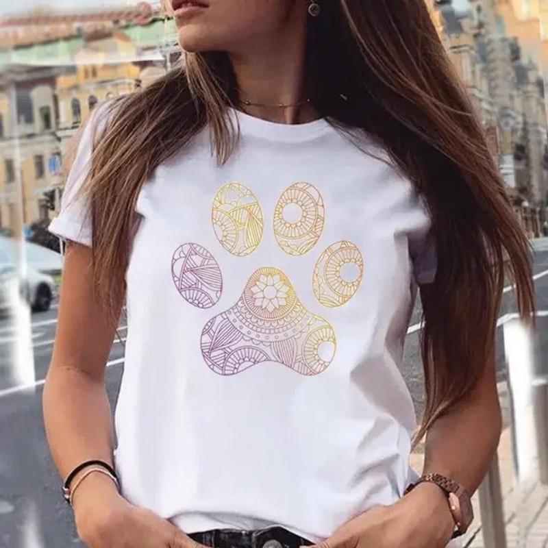 Women T-shirts Dog Paw Cartoon Animal Pet Summer Graphic Print Female Stylish T Top Shirt Girl Tee T-Shirt