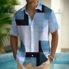 Men's geometric color block patchwork shirt Button shirt Short-sleeved fashion casual summer lapel 3D printing with pocket shirt