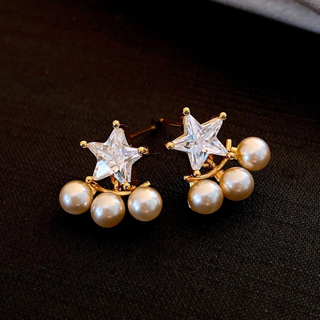 Korean Temperament Zircon Star Pearl Stud Earrings Design Sense Versatile Earrings Earrings