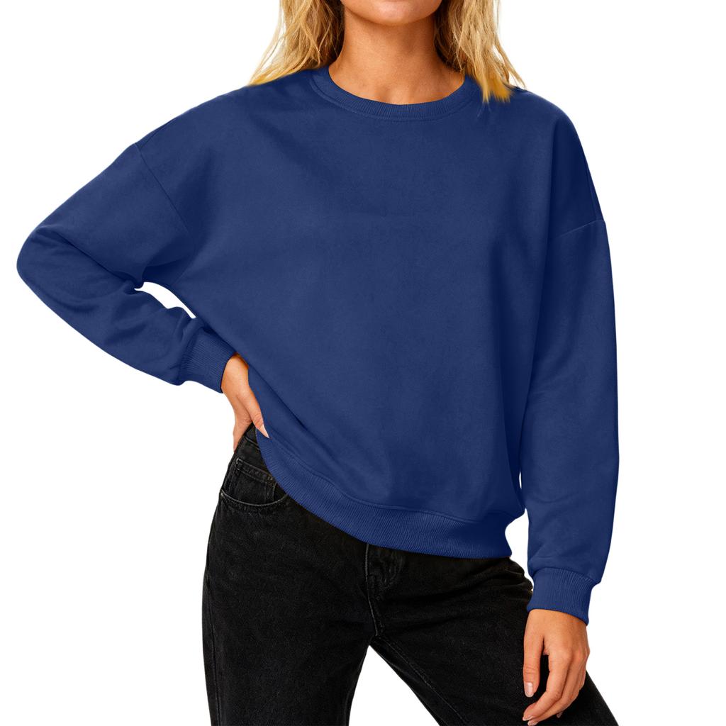 Women's Loose Comfortable Casual And Fashionable Round Neck Threaded Sleeves Solid Color Long Sleeved Sweatshirt