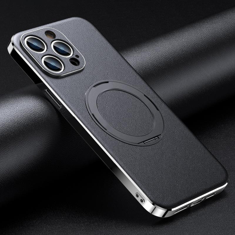 Magnetic Leather for Magsafe Case for IPhone 15 14 Pro Max 13Pro 16 Plus Ring Luxury Lens Protection Holder Phone Back Cover