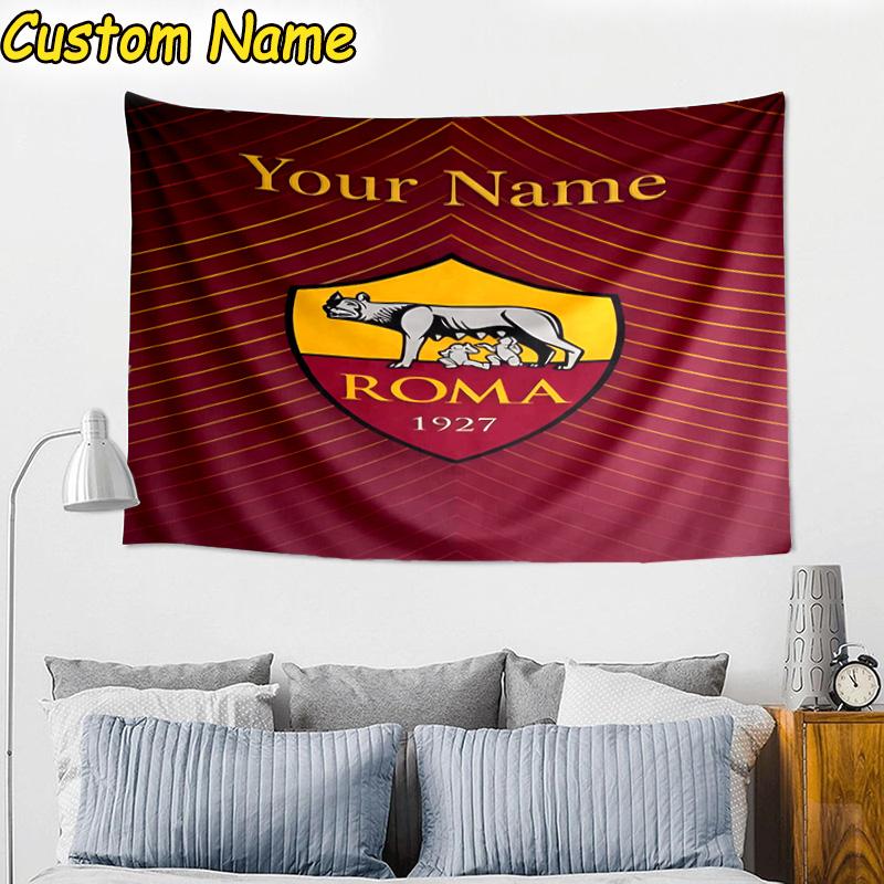 Custom Name AS Roma Football Club Emblem Tapestry Room Decoration Wall Hanging for Living Room Bedroom, dormitory, Birthday and Christmas gifts