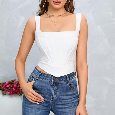 European and American Sexy Backless Suspender Top, Popular Summer Women's Clothing Square Neck Slim-fitting Sleeveless Top
