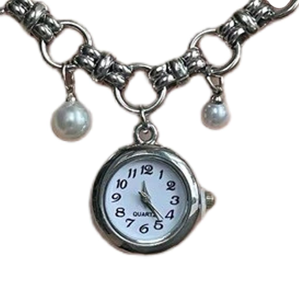 Elegant Imitation Pearls Tassels Watch Pendant Necklace With Alloy Chain For Women Wedding Party Daily Jewelry Gift