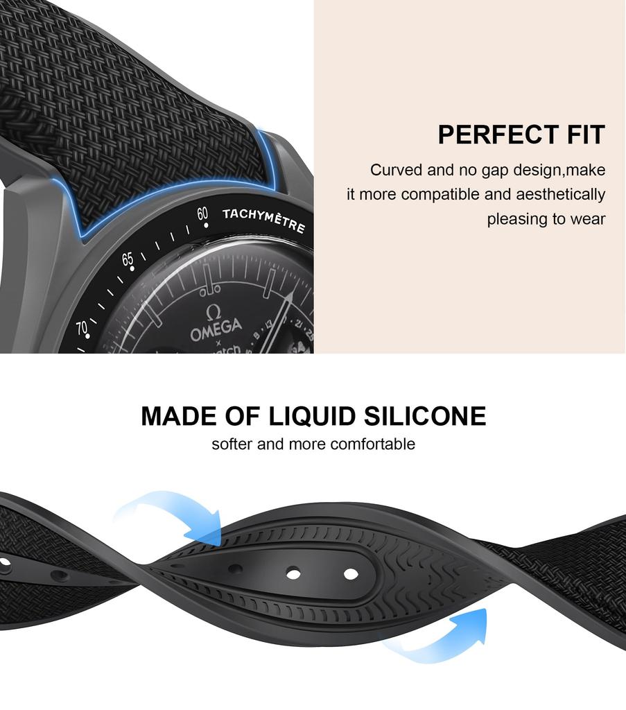 REBANDACE Strap for Omega x Swatch MoonSwatch Watch Folding Buckle Compatible with and Curved Gapless Replacement Strap for Swatch No Jewels 20mm,