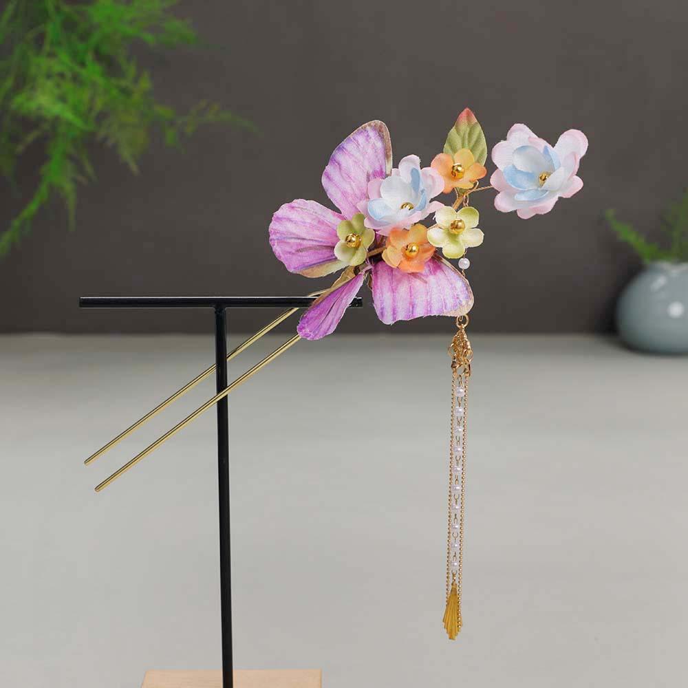 Flower Hair Clips Forks Chinese Hanfu Hair Accessories for Women Hairpin Fork Handmade Vintage Wedding Hair Jewelry Retro Crowns for Girl and Women