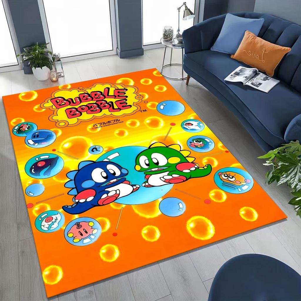 3D Retro Game Bubble Bobble Cartoon Gamer Rug for Bedroom Living Room Sofa Home Doormat Decor, Large Kid Play Non-slip Floor Mat