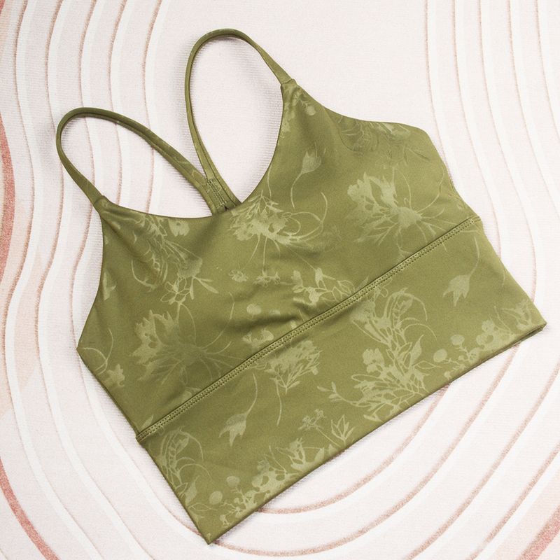 

2024 New Arrival Sports Vest Female Online Influencer I-Shaped Detachable Chest Pad Sling Intimates Print Same Style Breathable Yoga Clothes S Grass leaf Army Green