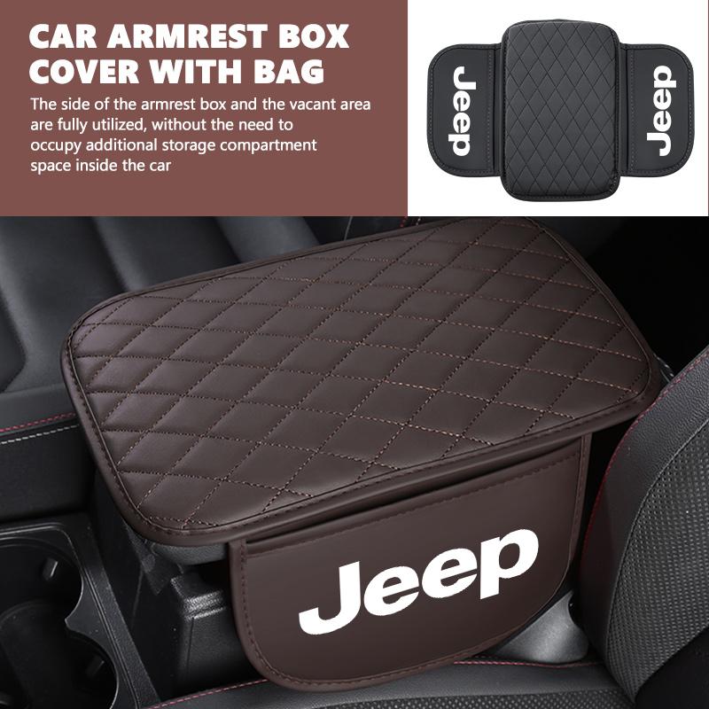Leather Car Armrest Box Protective Pad Arm Rest Storage Bag For Jeep Grand Cherokee Wrangler JK Renegade Gladiator Compass