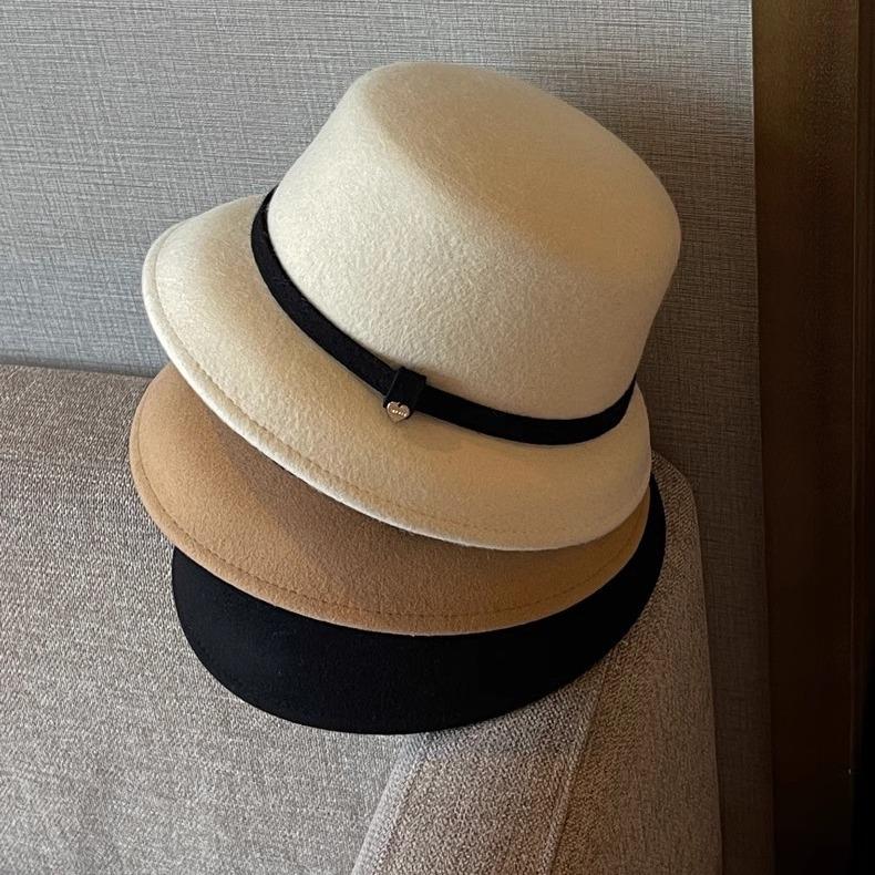 French elegant Hepburn style wool fisherman's hat children autumn and winter retro small fragrant style top hat showing face small lampshade hat tide