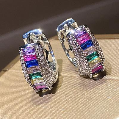 Pendientes de aro de circonio para mujer, aretes de lujo de Color plateado, joyería de moda nupcial para boda, novedad de 2022