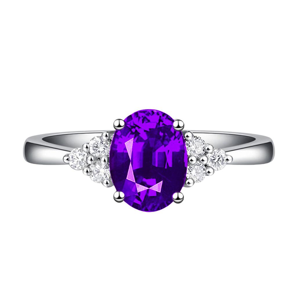 European and American Princess Egg-Shaped Ring: Purple Diamond, Emerald, Blue Stone Wedding Gem