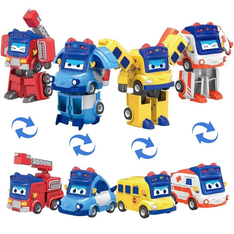 Transformation ABS Gogo Bus Toys Vehicle 3 Changeable Face Expression Action Figures Deformation Ambulance/Police/Fireman Slide