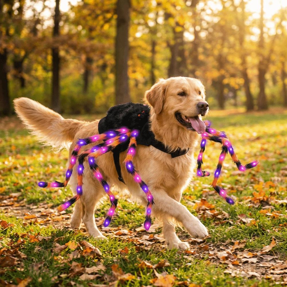 LED Purple Lights Halloween Pet Spider Costume Furry Pet Cosplay Costume Halloween Party