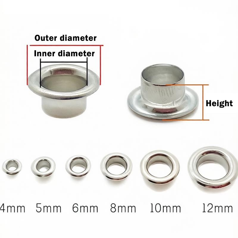 Eyelet Grommet Ring Kit 4/5/6/8/10/12mm Stainless Steel Eyelets Grommets with Washer Silver for Leather Craft Repair Shoes