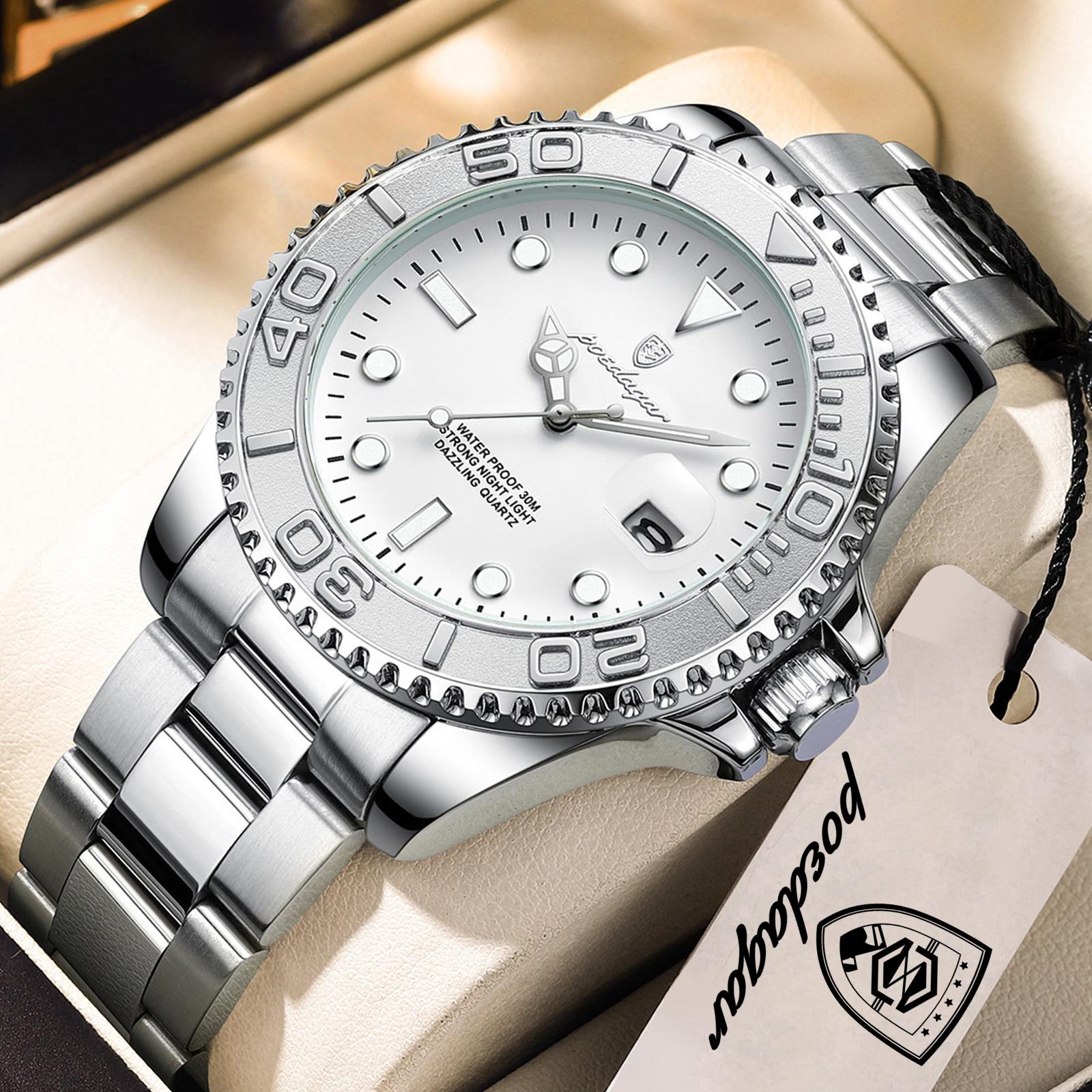 

POEDAGAR Top Luxury Male Watch Waterproof Luminous Date Watch Stainless Steel Clock Sport Fashion Quartz Watches серебряный/белый