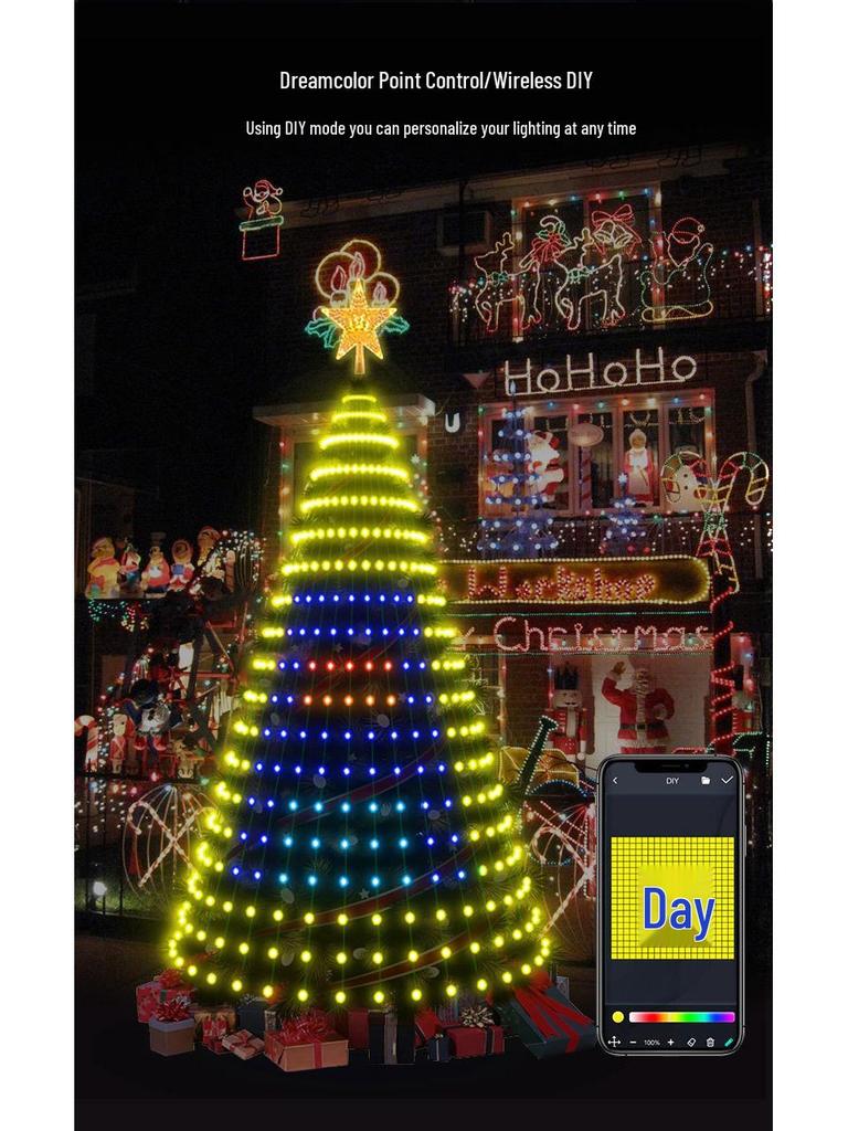 APP-Controlled LED Color-Changing Christmas Tree Lights with Bluetooth, PVC Neon String, Holiday Decoration, and Adjustable Atmosphere Lighting