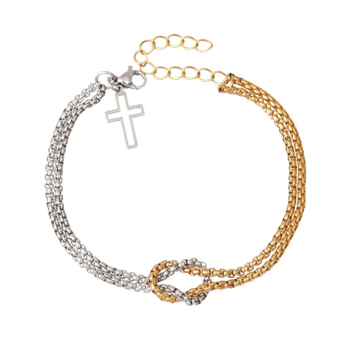 

Stainless Steel Cross Knot Bracelet Men Women Hollowed Out Cross Chain Braclet Trend Hip Hop Jewelry For Couple Friends Gift
