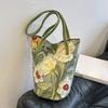 Canvas Material Floral Pattern Bucket Bag Floral Design Creative Canvas Handbag  Outdoor Activities
