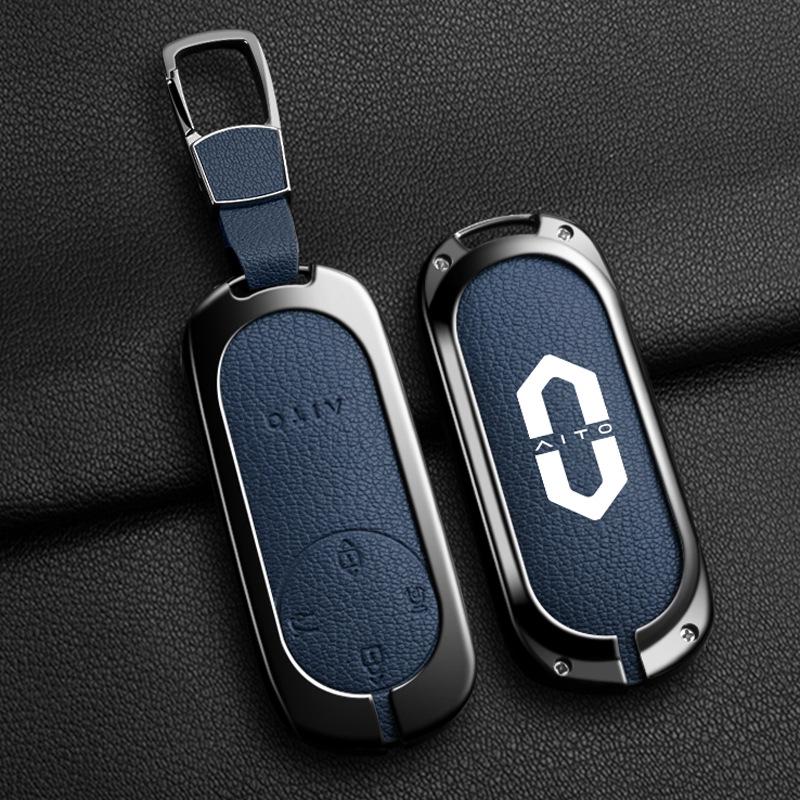 Huawei AITO M7/M5/M5ev Key Case: Genuine Leather Full-Coverage Key Shell & Buckle