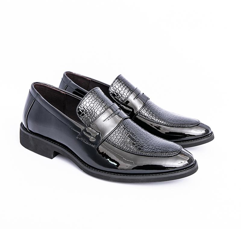 Men Black Loafers Leather Shoes Formal Business Flats Slip on Shoes Wedding Dress Prom Shoes Mosaic Contrast Over Sized