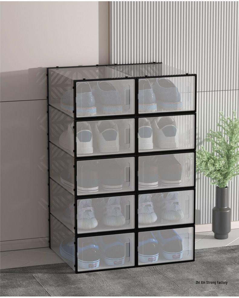 Thickened Double-Frame Transparent Shoe Storage Box - Dustproof & Moistureproof Shoe Rack for Home or Dorm