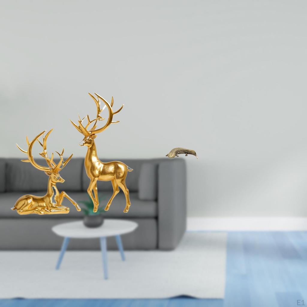 Elegant Resin Deer And Copper Salamander Animal Figurines for Living Room Desk Study Bookshelf