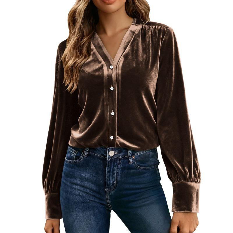 Women S Long Sleeve Velvet Shirt Loose Fit Casual Top