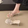 8531-1 Cool Slippers Women's Summer French Outer Wear Medium Word with Open-toed Sandals Bow New Rhinestone Half Drag