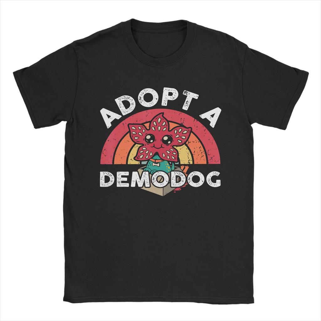 Mens TShirts Adopt A Demodog Dog Rescue Foster Pet Funny 100 Cotton Tee Shirt Short Sleeve  T Shirts Crewneck Clothing Gift