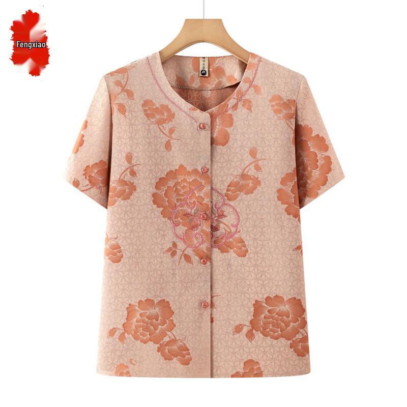 Elderly Women s Floral Short Sleeve Summer Top 3XL