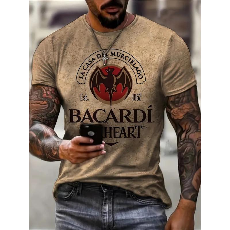 Men's Bat Pattern T-shirt Comfortable Round Neck Short Sleeve