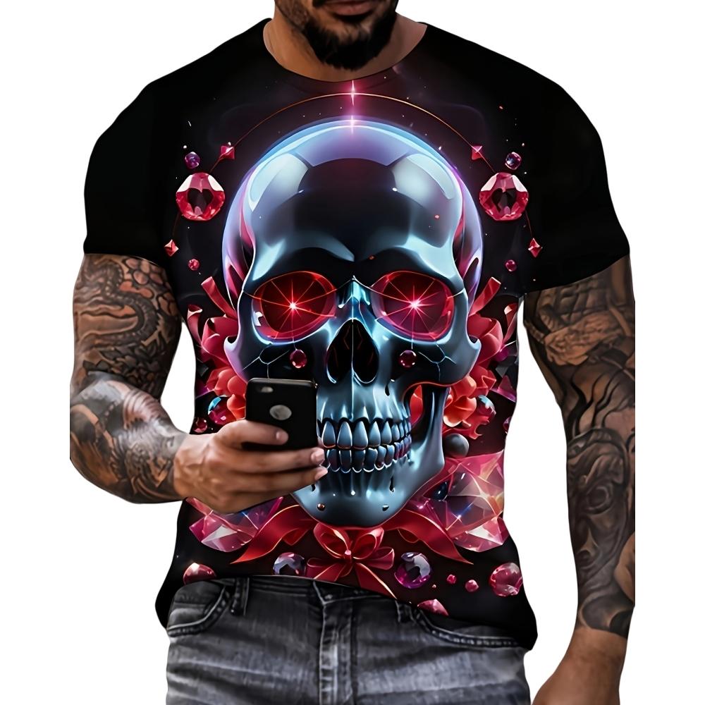

Винтажные футболки с 3D-принтом в виде черепа, унисекс, с графикой, повседневные, удобные, с коротким рукавом, пуловеры, летняя одежда унисекс для улицы 2XL