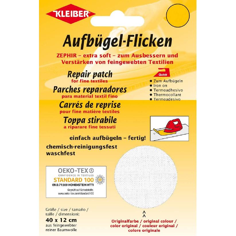 40 x 12 cm Extra Soft Cotton Iron-On Repair Patch, White