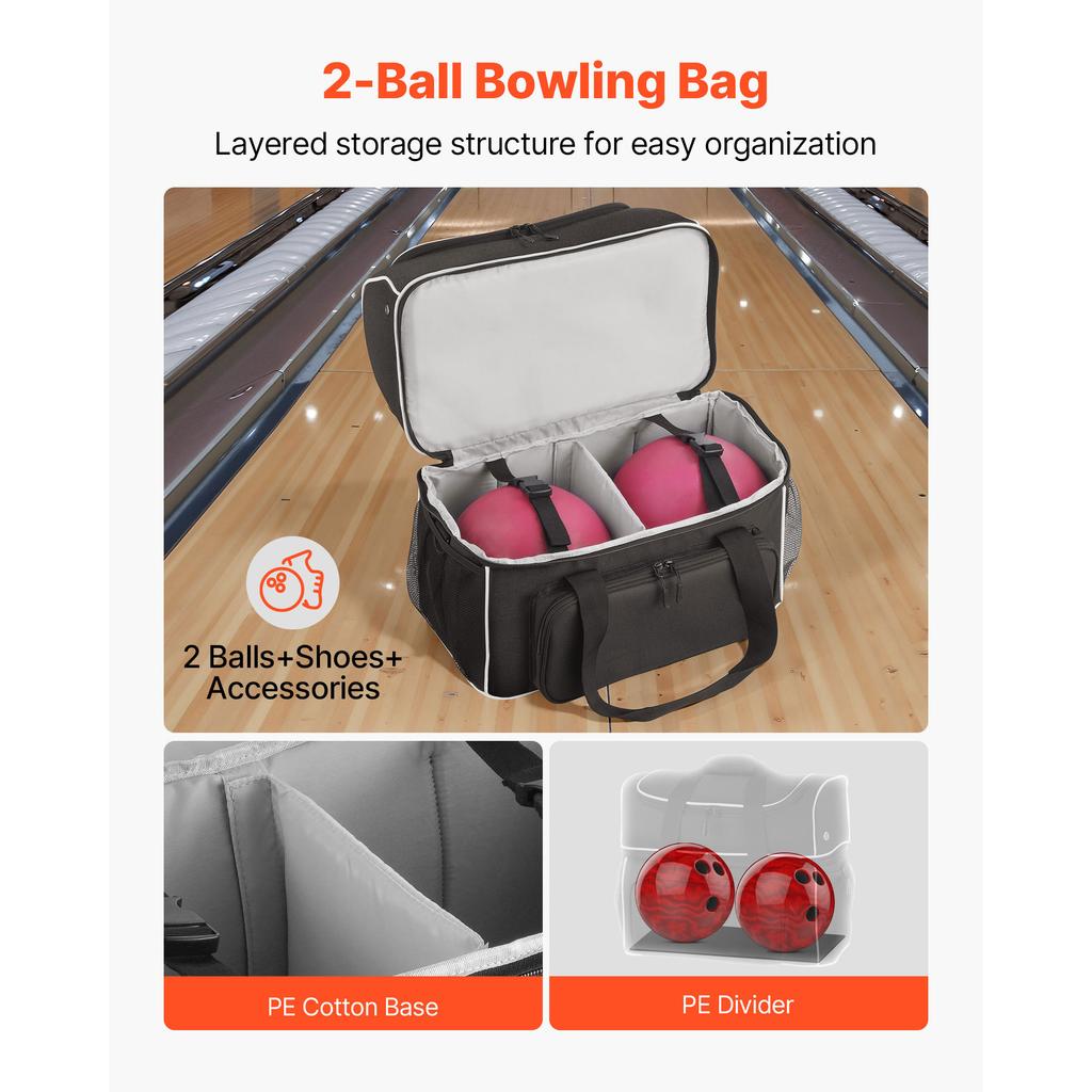 SucceBuy Bowlingkugel Tasche 2 Bälle Vier Rollen Bowling Tasche Mit Separatem Fach für Schuhe Ausziehbarer Griff Erweitert